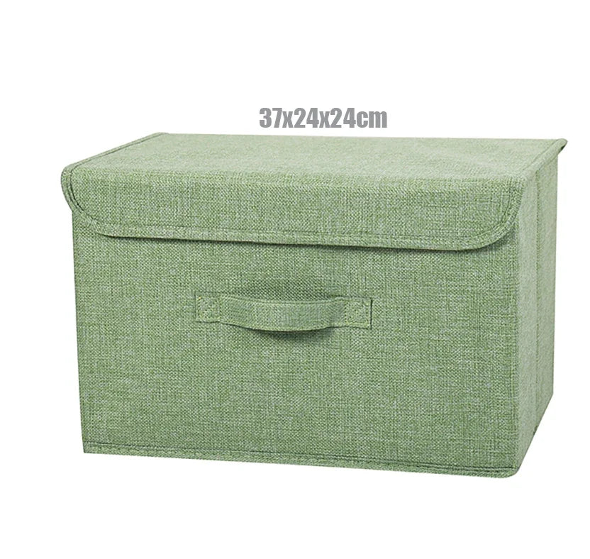 Foldable Cotton Linen Storage Box with Lid for Closet, Nursery & Shelves | Washable Fabric Storage Bin | Toy & Clothes Organiser, 2 Sizes