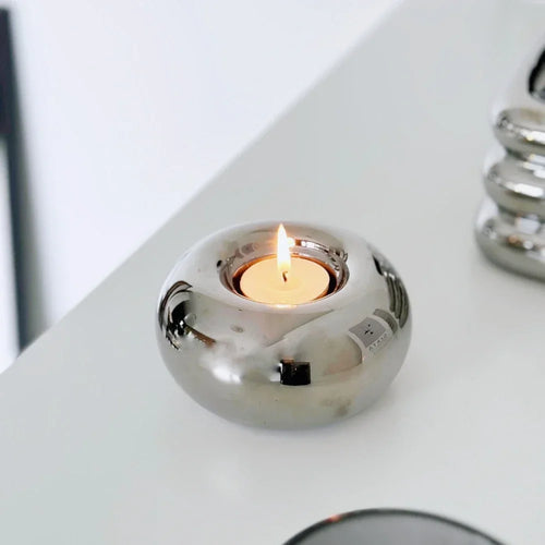 Ceramic Candle Holder | Modern Minimalist Circular Candlestick & Tealight Holder for Living Room, Dining Table & Desk, Small & Large