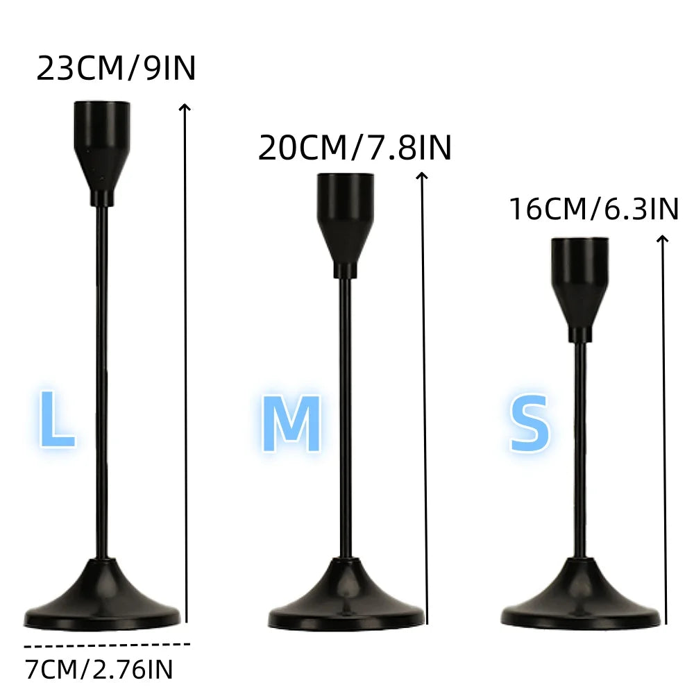 Black Metal Candle Holder Set for Dining Table & Mantel | Nordic Minimalist Taper Candlesticks with Round Base | Wedding & Party Centrepiece, 3–30 Pcs