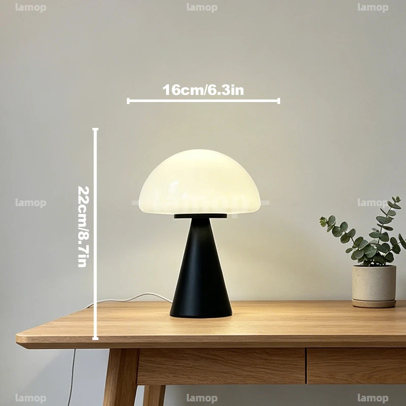 Glass Mushroom Table Lamp for Bedside, Desk & Study | Modern Minimalist Umbrella Lamp | USB-C Powered LED Night Light in 5 Colours