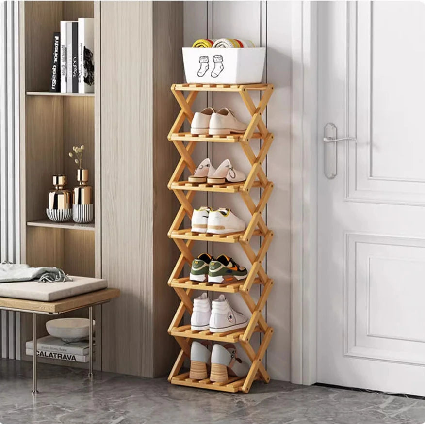 Bamboo Shoe Rack for Entryway, Closet & Hallway | Foldable Vertical Shoe Storage with No Assembly Needed | 2 to 9 Tiers in Natural or Brown