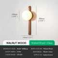 Glass Globe Wall Sconce for Living Room, Bedroom & Hallway | Wabi-Sabi Walnut Wood Wall Light | Moonlight Globe in 3 Finishes & 3 Colour Temperatures