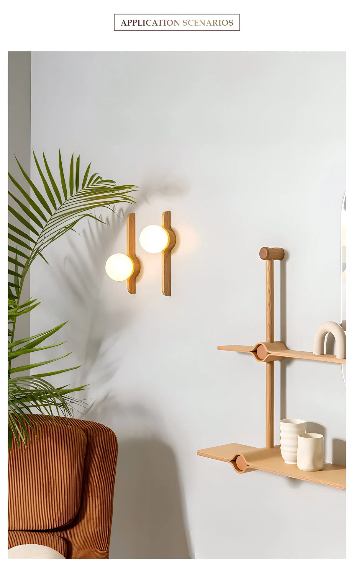 Glass Globe Wall Sconce for Living Room, Bedroom & Hallway | Wabi-Sabi Walnut Wood Wall Light | Moonlight Globe in 3 Finishes & 3 Colour Temperatures