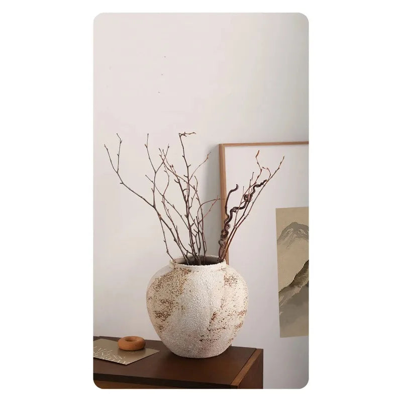 Mottled Ceramic Jar Vase for Entryway, Living Room & TV Cabinet | Wabi-Sabi Antique Pottery Vase | Rustic Floor & Table Decor in S, M, L
