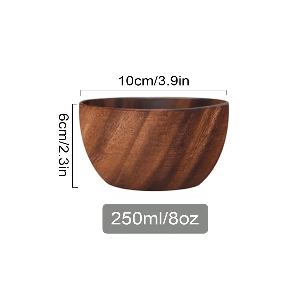 Solid Acacia Wood Serving Bowl for Salads, Snacks & Fruit | One-Piece Hand-Finished Wooden Bowl | Food-Safe Kitchen Tableware, 250ml–1100ml