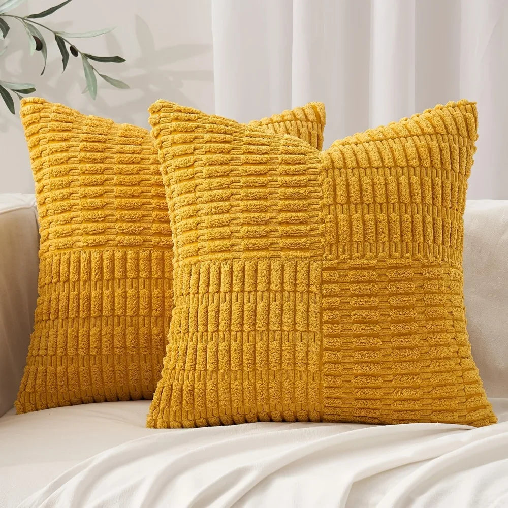 Corduroy Throw Pillow Cover 45x45cm for Sofa & Bed | Super-Soft Textured Cushion Cover | Modern Bedroom Decor | 6 Colours