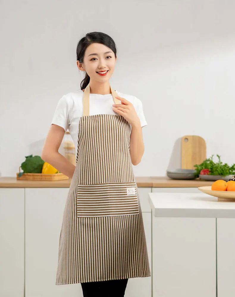 Striped Linen Apron for Kitchen, Baking & Gardening | Japanese Style Cooking Apron with Adjustable Neck Strap | Minimalist Apron in 4 Colours
