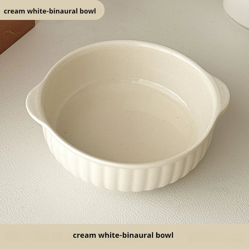 Large Ceramic Bowl with Double Handles for Soup, Salad & Noodles | Microwave & Oven Safe Porcelain Tableware | Minimalist Kitchen Bowl, 3 Colours