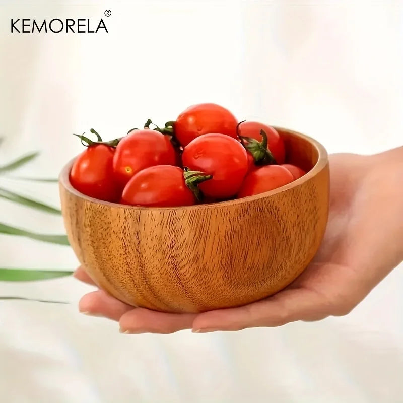 Acacia Wood Salad Bowl for Kitchen & Dining Table | Natural Wooden Serving Bowl for Fruit & Snacks | Heat-Insulating Tableware, 4 Styles