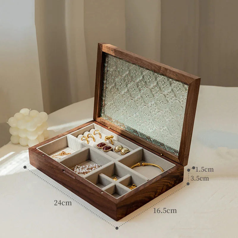 Solid Wood Jewellery Box for Dresser & Vanity | Modern Minimalist Organiser for Earrings, Necklaces & Bracelets | Portable Desktop Storage, 4 Styles