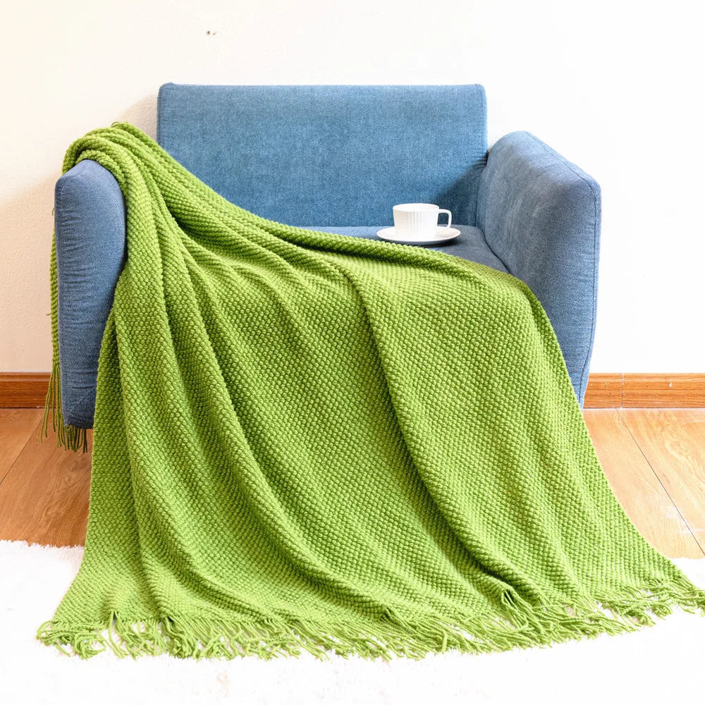 Chunky Knit Throw Blanket with Tassels for Sofa & Bed | Boho Cozy Bedroom Decor | Soft Textured Knit Blanket | 12 Colours