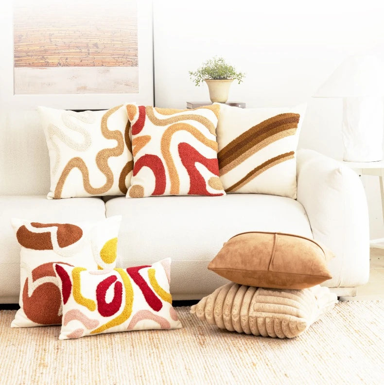 Textured Throw Pillow Cover for Sofa & Bed | Boho Neutral Bedroom Decor | Tufted, Suede, Chenille & Faux Fur Designs in Cream & Brown
