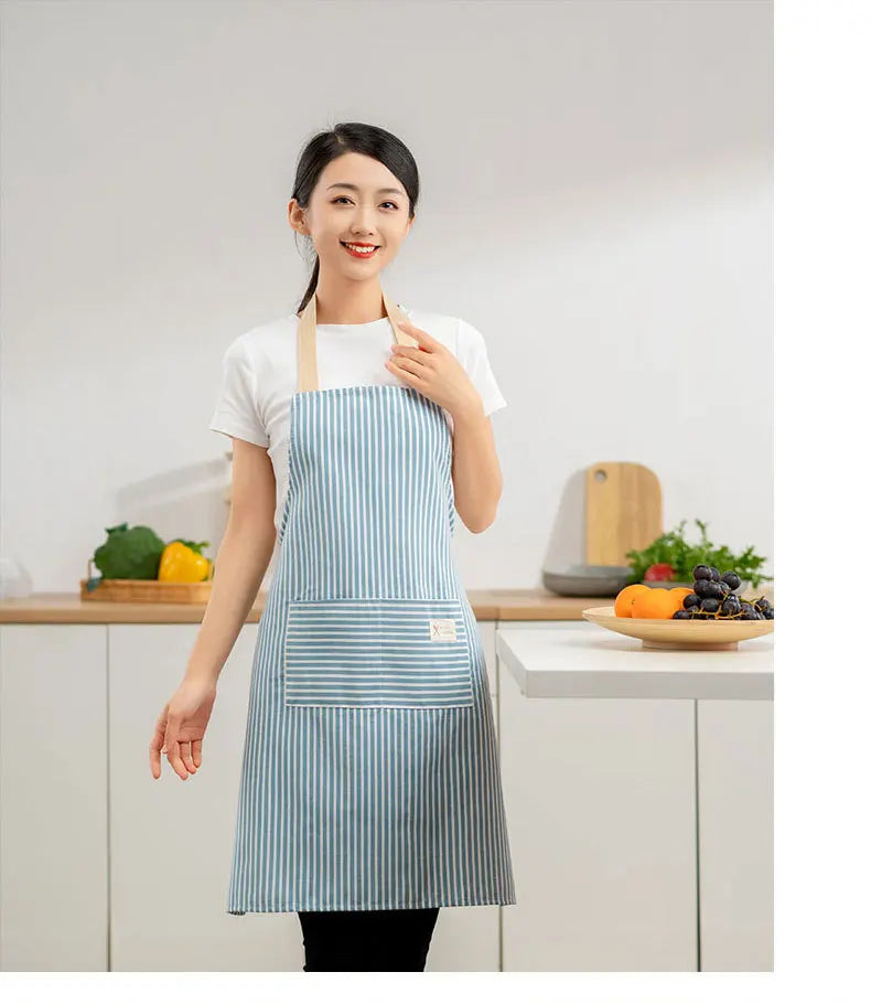 Striped Linen Apron for Kitchen, Baking & Gardening | Japanese Style Cooking Apron with Adjustable Neck Strap | Minimalist Apron in 4 Colours