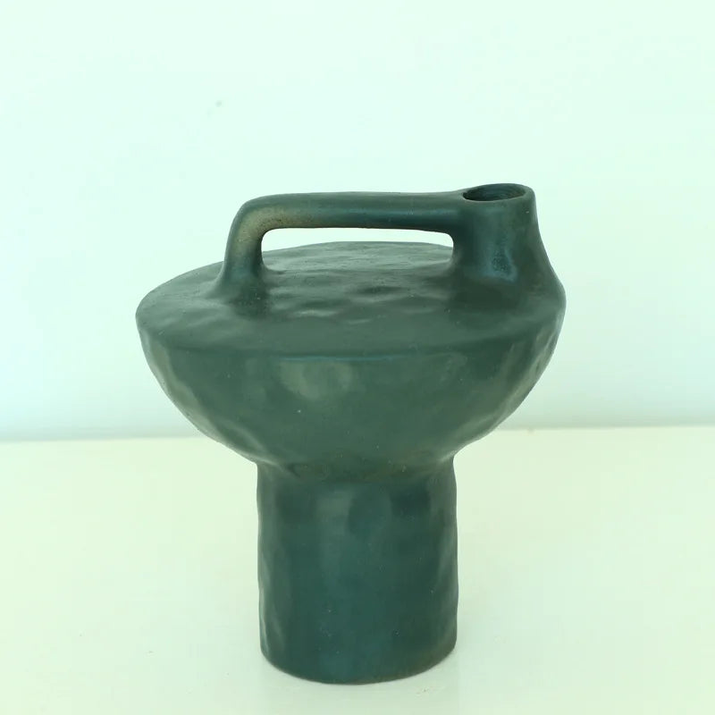 Handmade Coarse Ceramic Vase for Living Room & Tabletop | Wabi-Sabi Zen Flower Vase for Dried Flowers | Retro Pottery Decor, 12 Styles