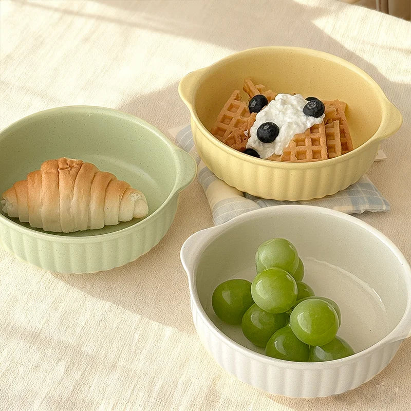 Large Ceramic Bowl with Double Handles for Soup, Salad & Noodles | Microwave & Oven Safe Porcelain Tableware | Minimalist Kitchen Bowl, 3 Colours