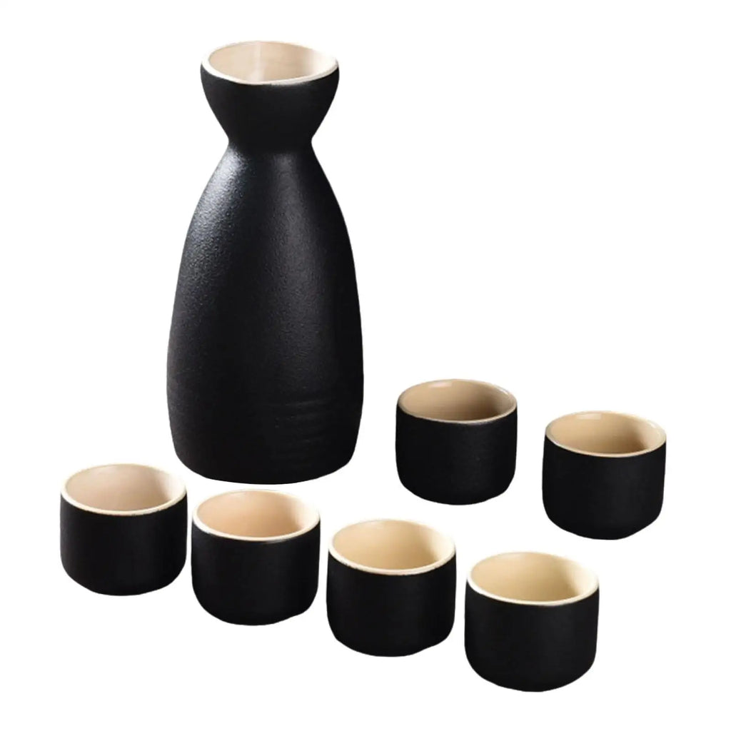 Japanese Ceramic Sake Set | Traditional Sake Pot & Cups Drinkware Set in Black or White, Kitchen Dining Tableware & Tea Party Gift