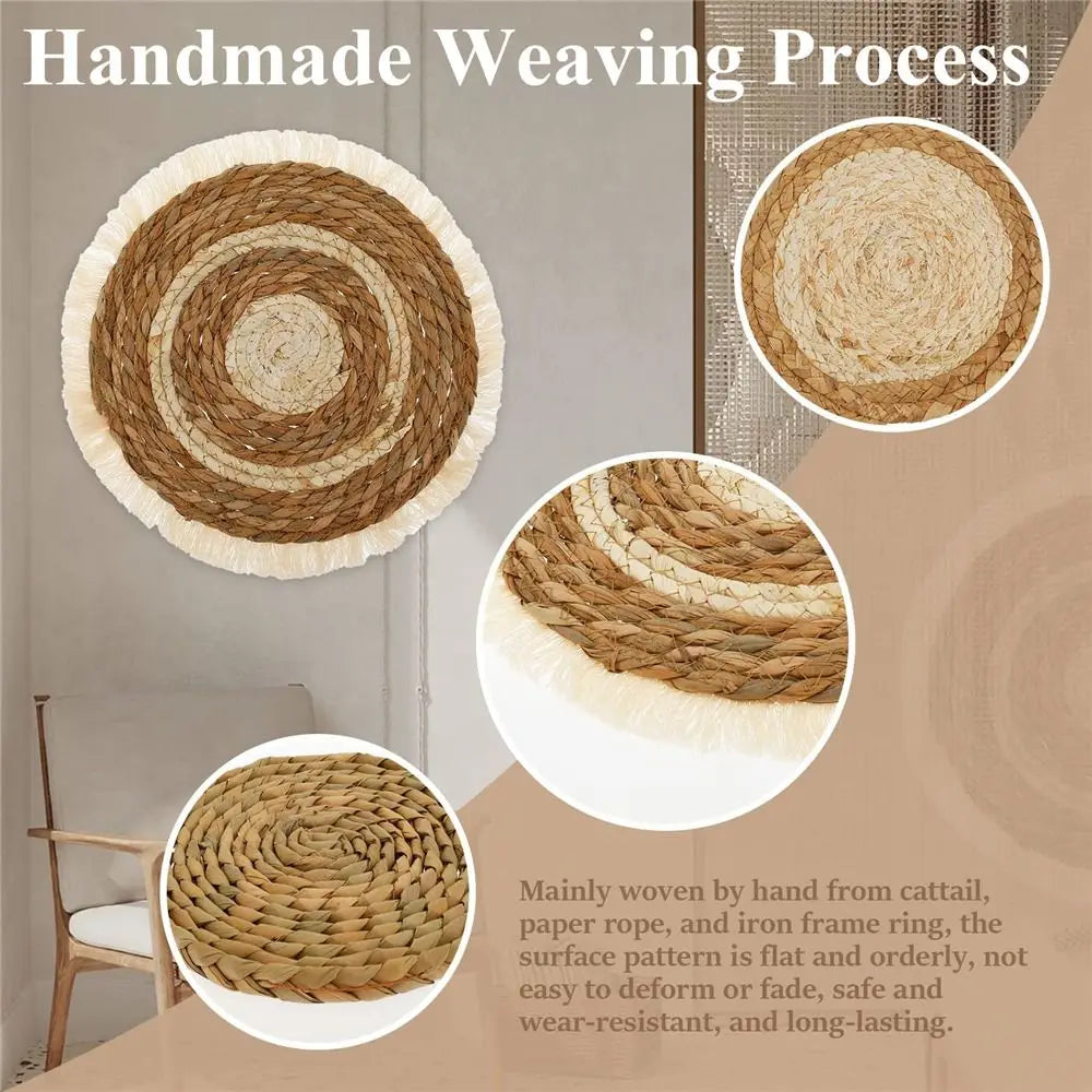Boho Wall Basket Set of 7 for Living Room & Bedroom Wall Decor | Handwoven Seagrass Hanging Baskets | Natural Round Wall Art, 11 to 30cm