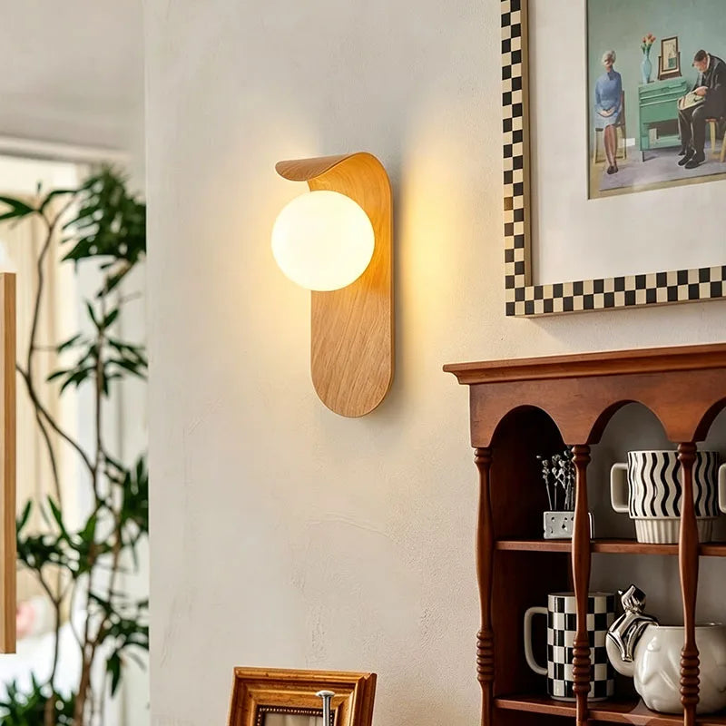 Modern Wall Sconce for Bedroom Bedside, Hallway & Staircase | Walnut Wood-Grain Wall Light | Warm Indoor Lighting in 4 Finishes