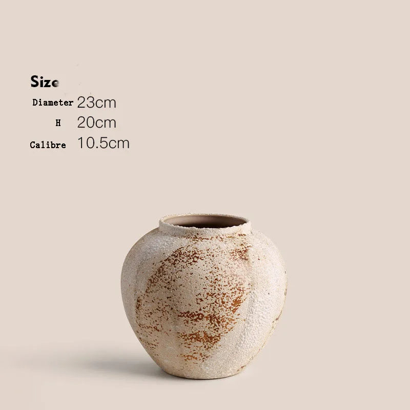 Mottled Ceramic Jar Vase for Entryway, Living Room & TV Cabinet | Wabi-Sabi Antique Pottery Vase | Rustic Floor & Table Decor in S, M, L