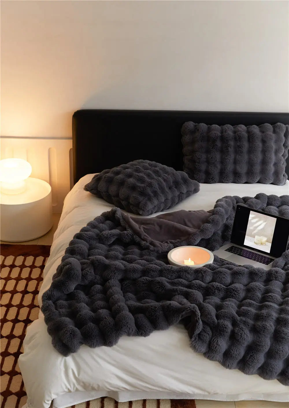 Faux Fur Bubble Throw Blanket for Bed & Sofa | Ultra-Soft Plush 3D Texture | Cozy Winter Bedroom Decor | 5 Sizes, 5 Colours