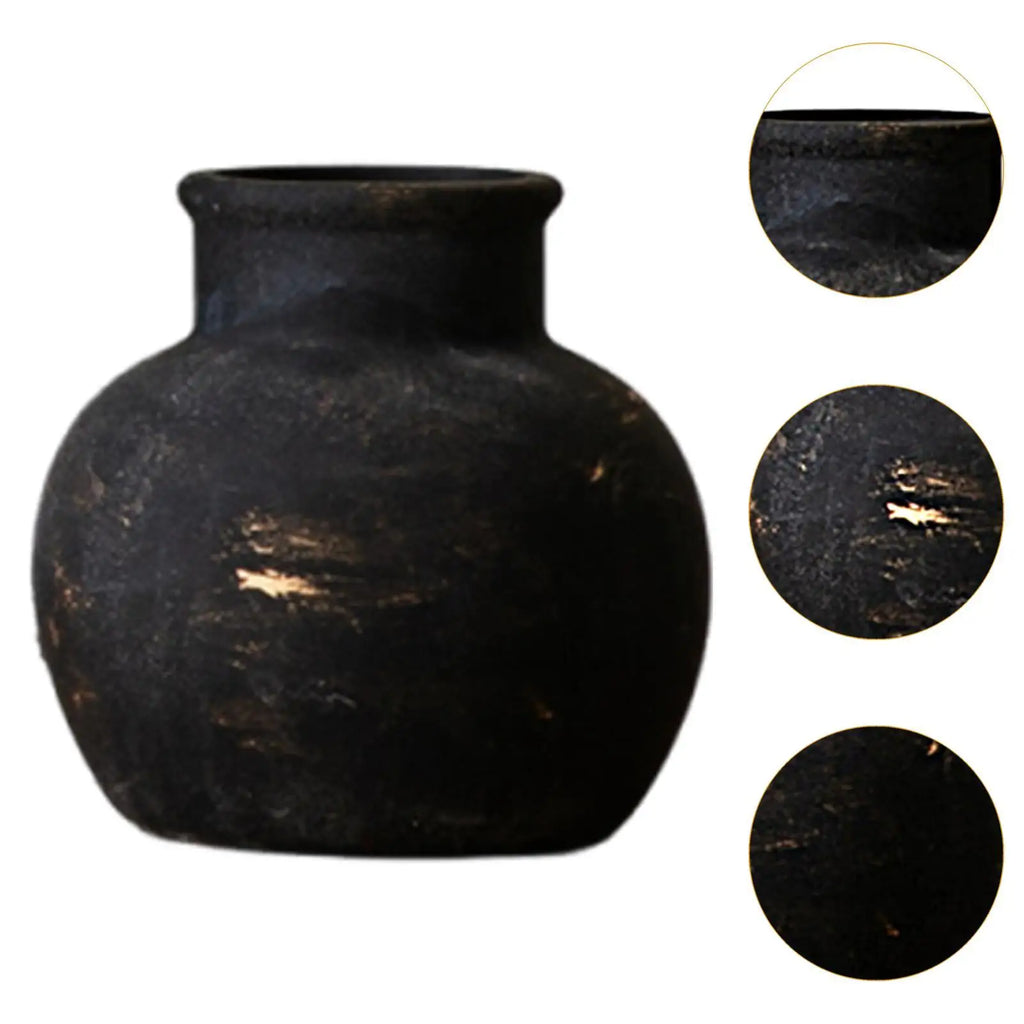 Rustic Ceramic Vase for Living Room, Mantel & Office | Wabi-Sabi Farmhouse Flower Vase | Textured Pottery Centrepiece in Black or Rust