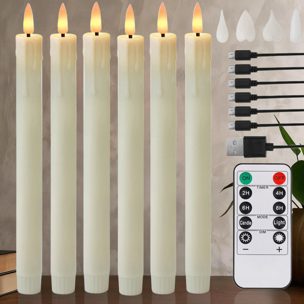Rechargeable Flameless LED Taper Candles for Dining Table, Mantel & Window | Remote Control with Timer | Flickering Candle Set, 6 to 24 Pcs