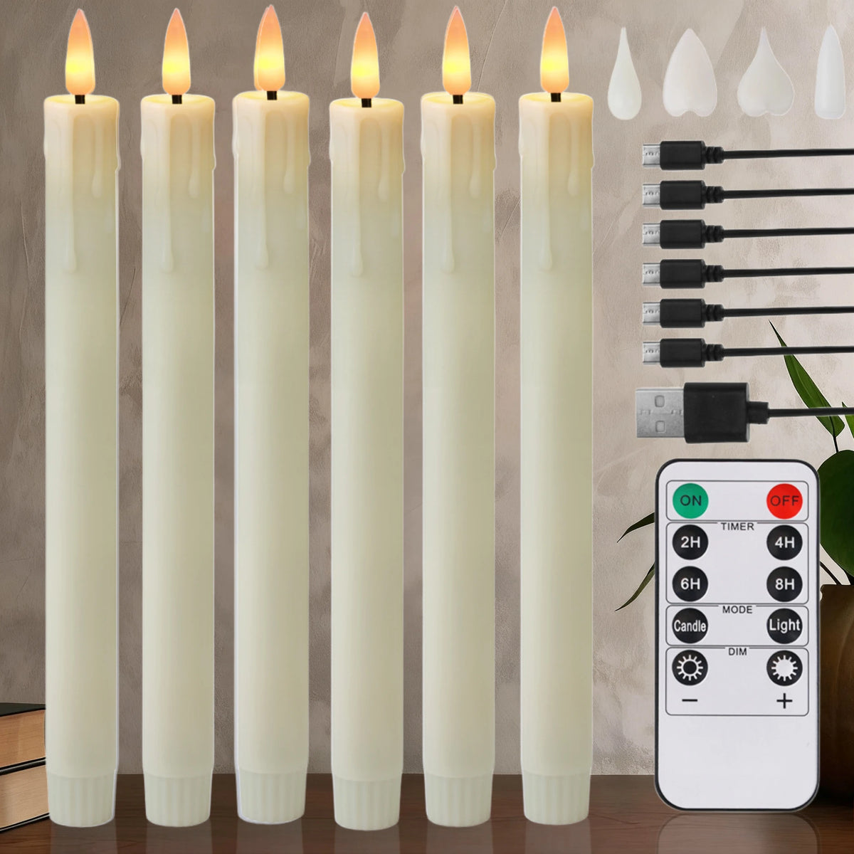 Rechargeable Flameless LED Taper Candles for Dining Table, Mantel & Window | Remote Control with Timer | Flickering Candle Set, 6 to 24 Pcs
