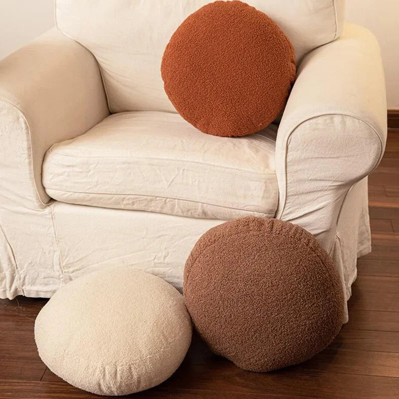 Round Teddy Faux Fur Cushion for Bedroom & Reading Nook | Cozy Bedroom Decor | Removable Washable Cover | With or Without Filling