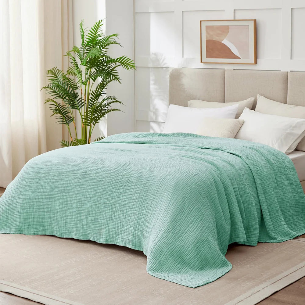 6-Layer Cotton Muslin Throw Blanket for Bed & Sofa | Lightweight Breathable Bedspread | Cozy Bedroom Decor | 3 Sizes, 9 Colours