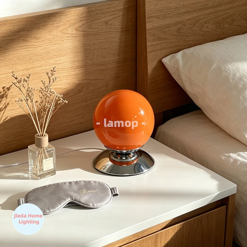 Globe Glass Table Lamp on Plinth for Bedroom & Living Room | Italian-Style Geometric Retro Bedside Lamp | Dimmable, 3 Colour Temperatures
