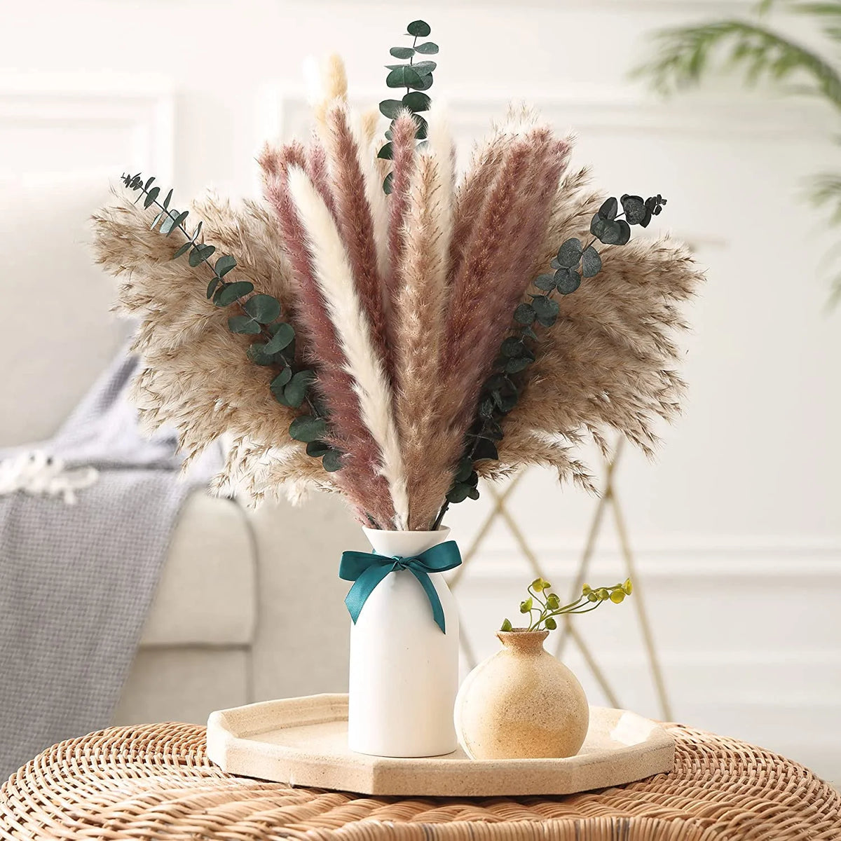Dried Pampas Grass Bouquet for Vases, Living Room & Wedding Decor | Natural Fluffy Boho Dried Flowers | Mixed Bouquets in 30+ Styles, 45 to 50cm