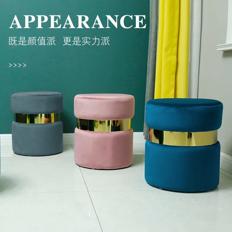 Velvet Storage Ottoman with Gold Trim | Modern Upholstered Pouf Footstool & Sofa Stool for Living Room & Bedroom, 10 Designs