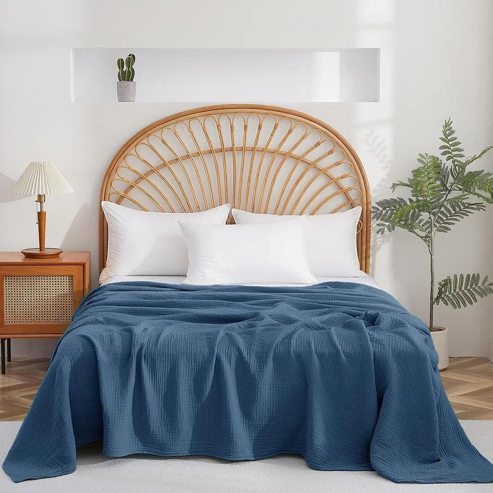 6-Layer Cotton Muslin Throw Blanket for Bed & Sofa | Lightweight Breathable Bedspread | Cozy Bedroom Decor | 3 Sizes, 9 Colours