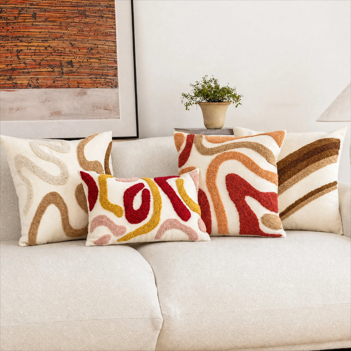 Textured Throw Pillow Cover for Sofa & Bed | Boho Neutral Bedroom Decor | Tufted, Suede, Chenille & Faux Fur Designs in Cream & Brown