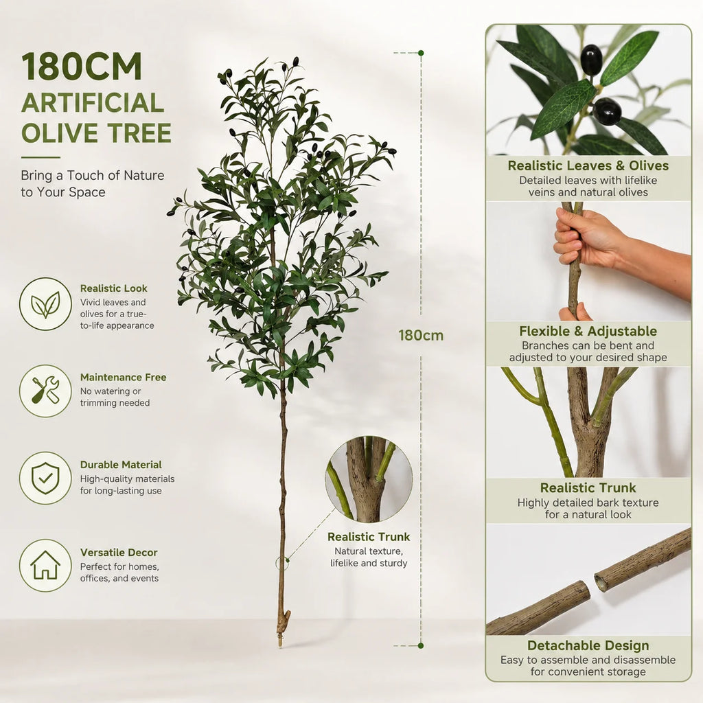 Artificial Olive Tree for Living Room, Balcony & Patio | 120–180cm Faux Indoor Outdoor Plant | Realistic Fake Tree for Home & Garden Decor