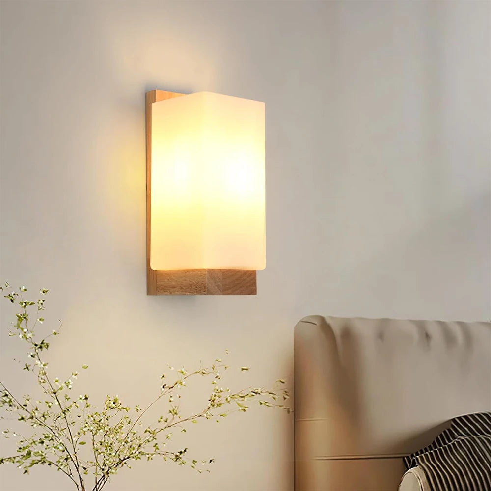Wooden Wall Sconce for Bedroom, Kitchen & Living Room | Nordic Wood & Glass Shade Wall Light | E27 Wall Lamp Fixture in 5 Styles