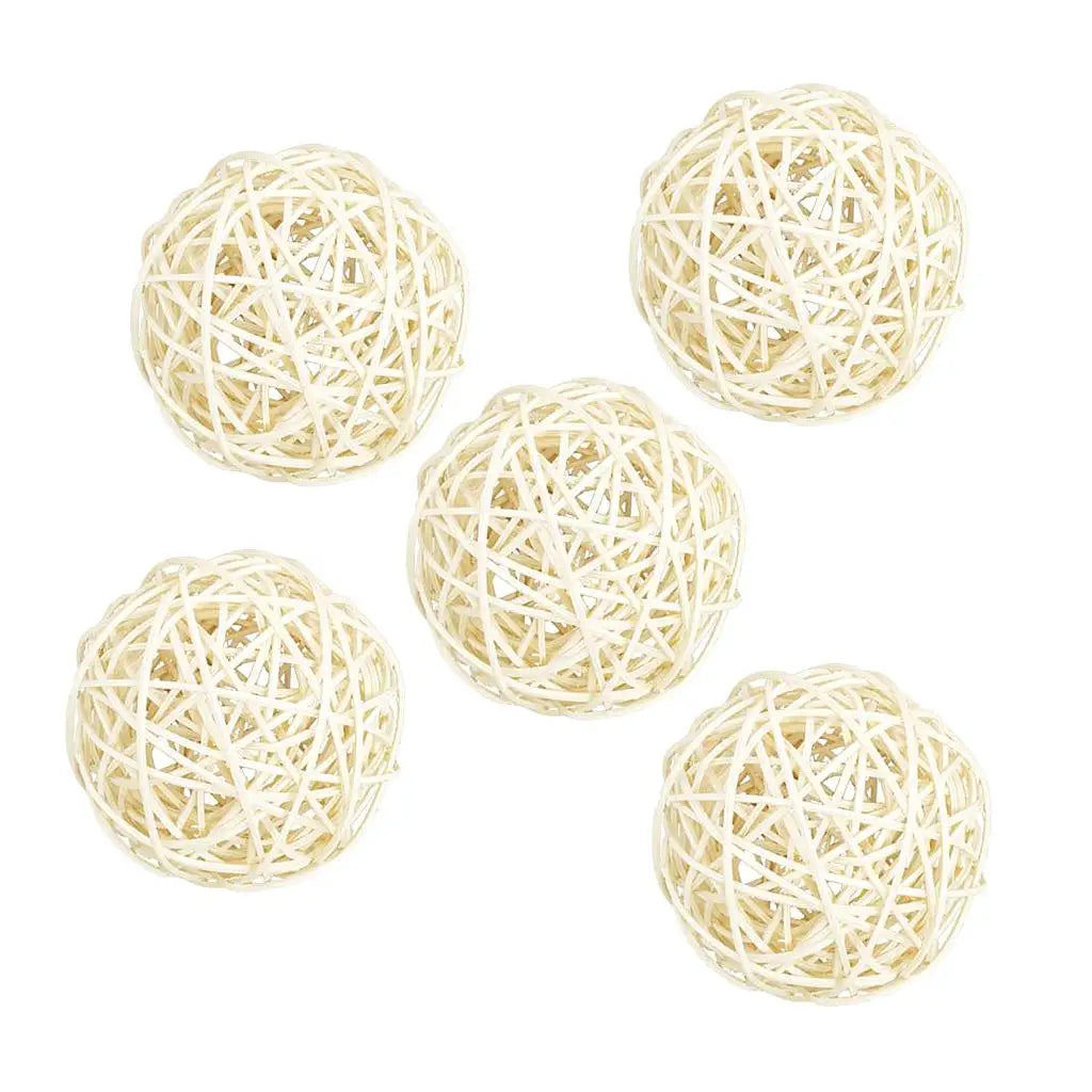 Rattan Decorative Balls Set of 5 for Bowls, Vases & Coffee Table Decor | Handwoven Wicker Orbs | Natural Boho Home Accents, 7cm