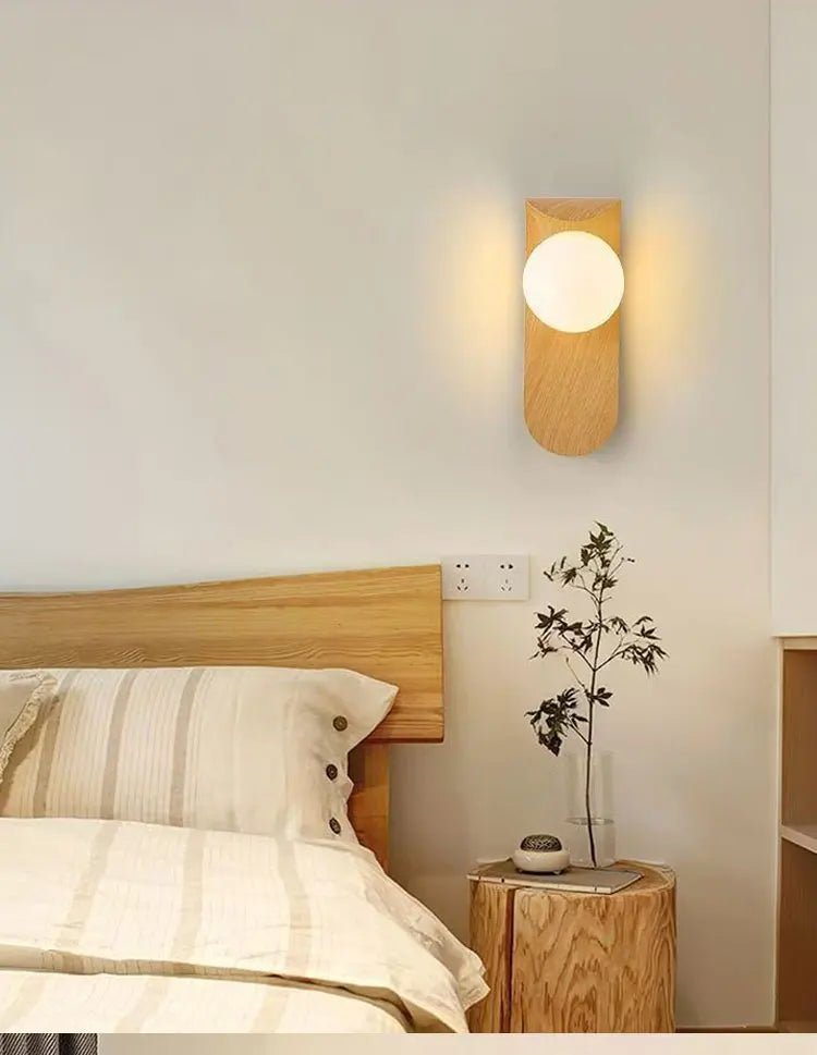 Modern Wall Sconce for Bedroom Bedside, Hallway & Staircase | Walnut Wood-Grain Wall Light | Warm Indoor Lighting in 4 Finishes