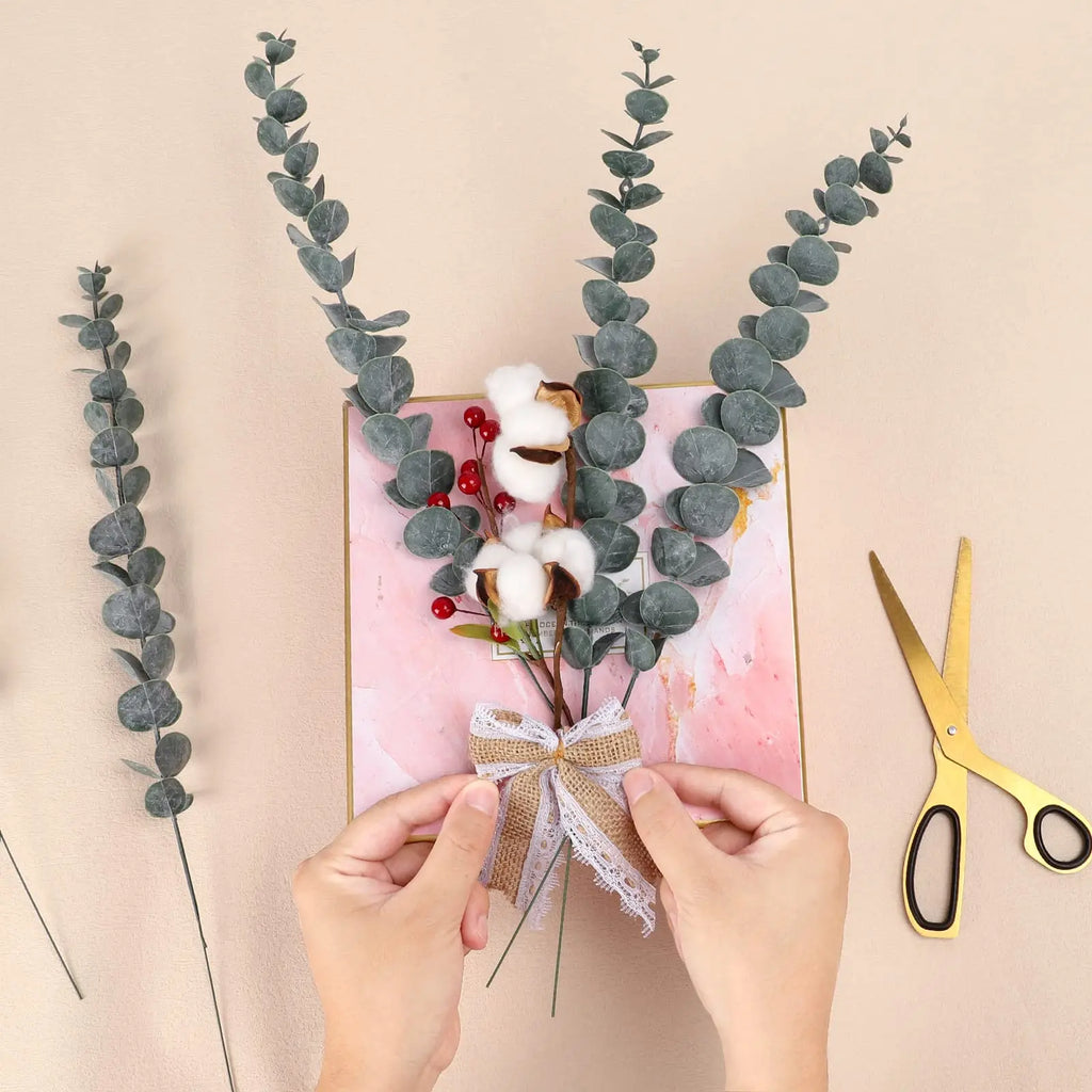Artificial Eucalyptus Stems for Vases, Garlands & Centrepieces | 20 Faux Eucalyptus Branches | Wedding & Christmas Decor, Dark or Grey Green