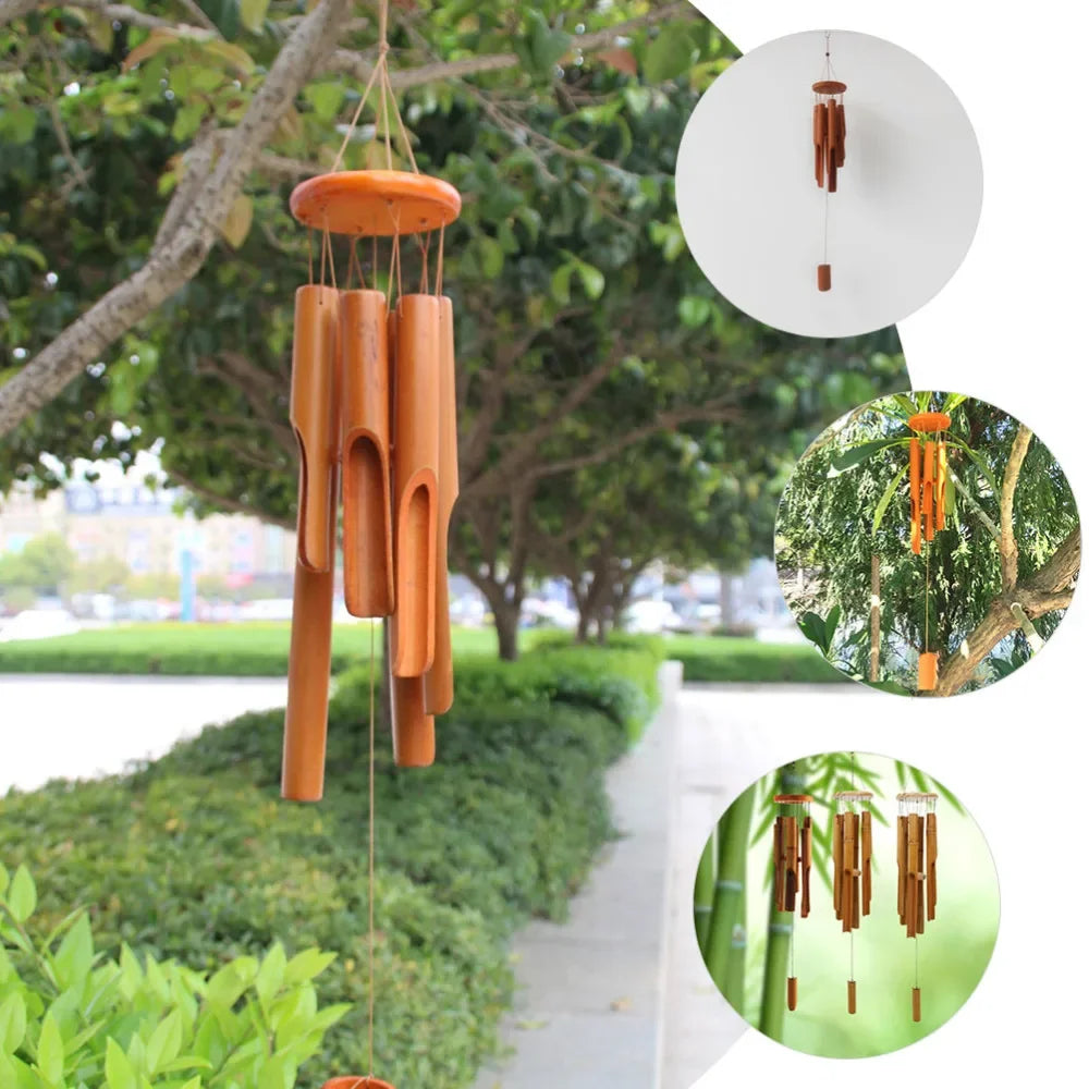 Bamboo Wind Chime for Garden, Patio & Porch | 75cm Natural Wooden Wind Chimes | Soothing Zen Outdoor Decor for Meditation, 2 Styles