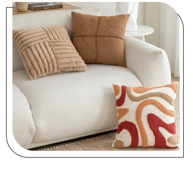 Textured Throw Pillow Cover for Sofa & Bed | Boho Neutral Bedroom Decor | Tufted, Suede, Chenille & Faux Fur Designs in Cream & Brown