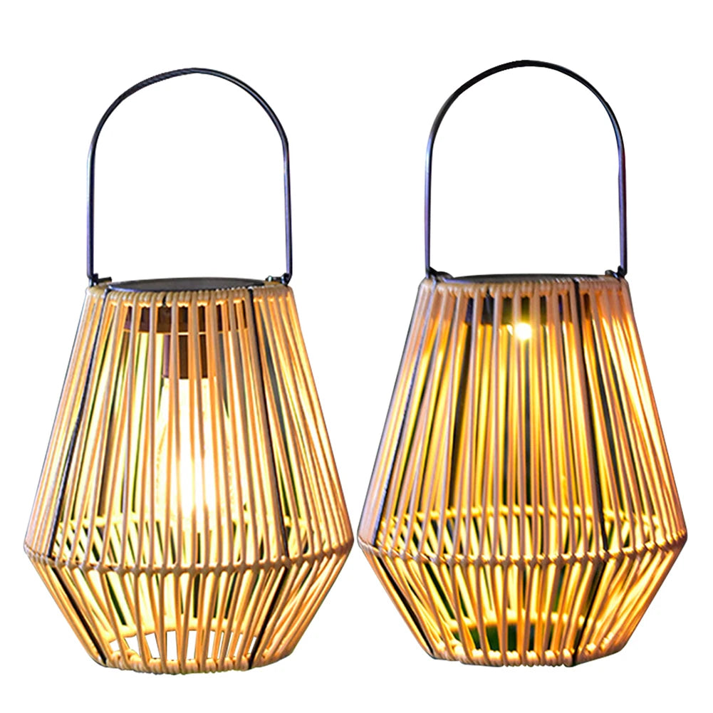 Large Rattan Solar Lantern for Balcony, Patio & Garden | IP65 Waterproof Hanging Bamboo Weave Light | Solar Outdoor Lighting, 2 Options