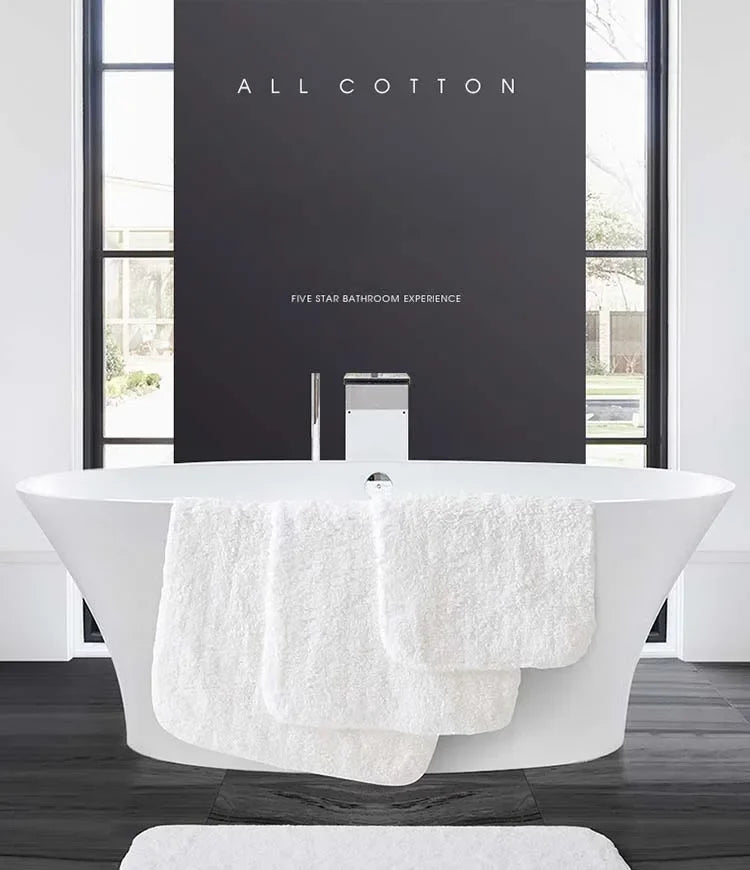 Cotton Bath Mat for Bathroom & Shower | Thick Plush Hotel Style Bath Rug | Absorbent Anti Slip Floor Mat in White, 40x60cm