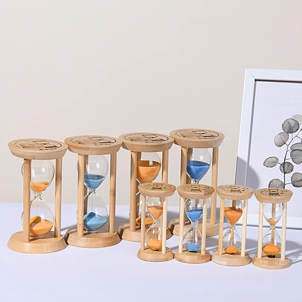 Wooden Hourglass Sand Timer for Desk, Living Room & Kitchen | Minimalist Home Decor Accent | 3, 5, 10, 15 or 30 Minutes in Blue or Orange