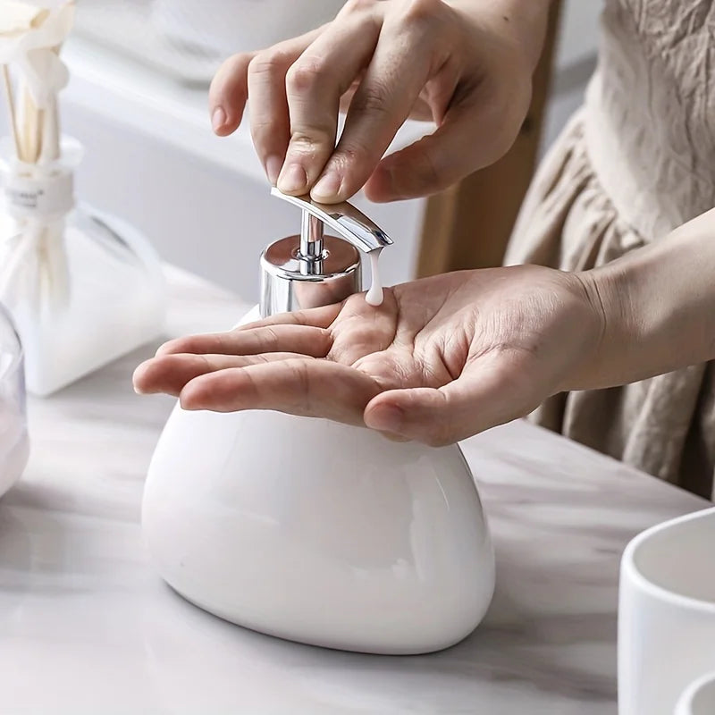 Ceramic Bathroom Accessories Set for Vanity & Bathroom Counter | Soap Dispenser, Tumbler, Toothbrush Holder & Soap Dish | 4 or 5 Pieces in White, Silver or Gold