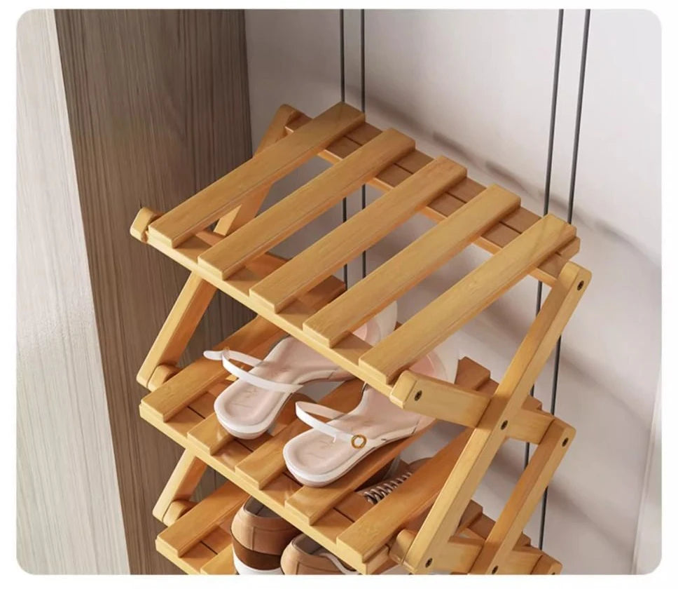 Bamboo Shoe Rack for Entryway, Closet & Hallway | Foldable Vertical Shoe Storage with No Assembly Needed | 2 to 9 Tiers in Natural or Brown