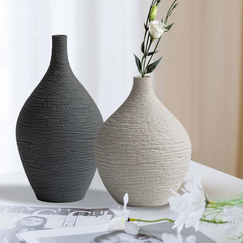 Narrow-Neck Ceramic Vase for Living Room, Office & Desktop | Nordic Minimalist Bud Vase | Modern Home Decor Gift in Beige or Grey, S or L
