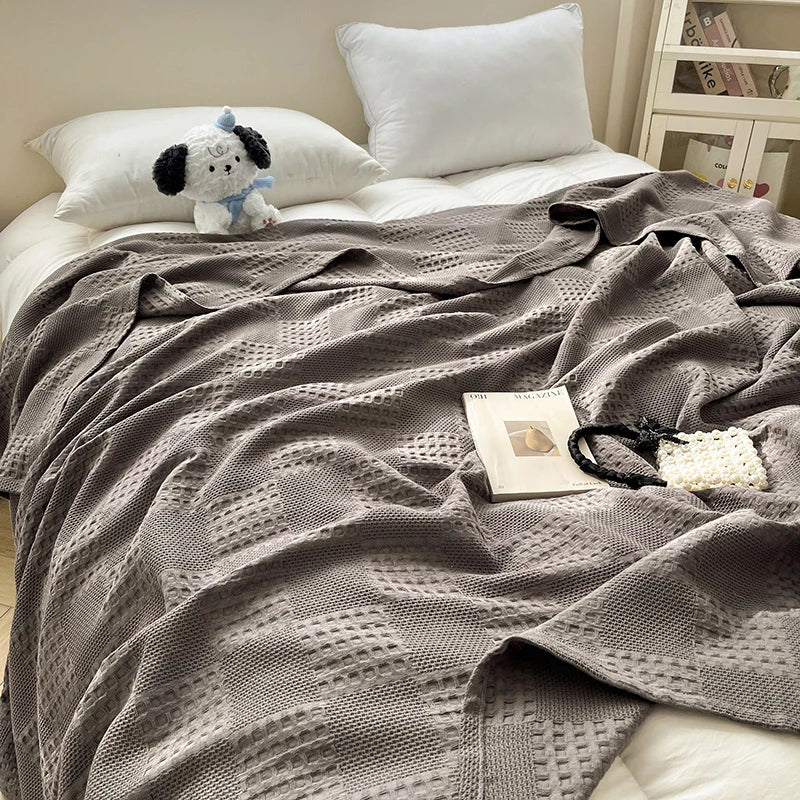 100% Cotton Waffle Throw Blanket for Bed & Sofa | Breathable Lightweight Blanket | Minimalist Bedroom Decor | 4 Sizes