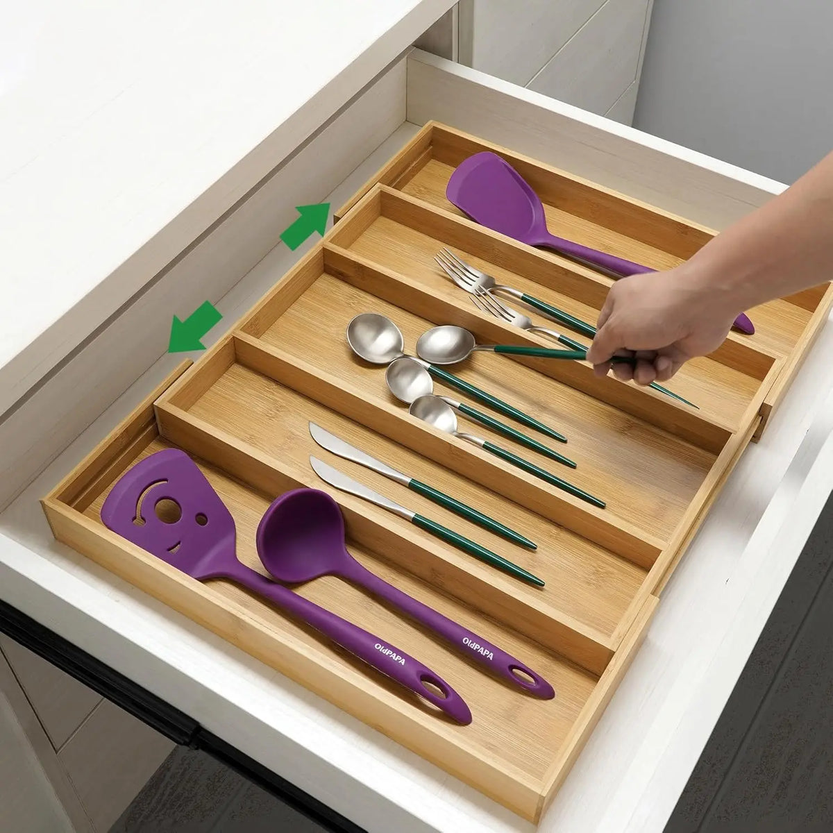 Expandable Bamboo Drawer Organiser for Kitchen Cutlery | Adjustable Utensil Tray & Silverware Divider | Natural Kitchen Storage, 2 Styles
