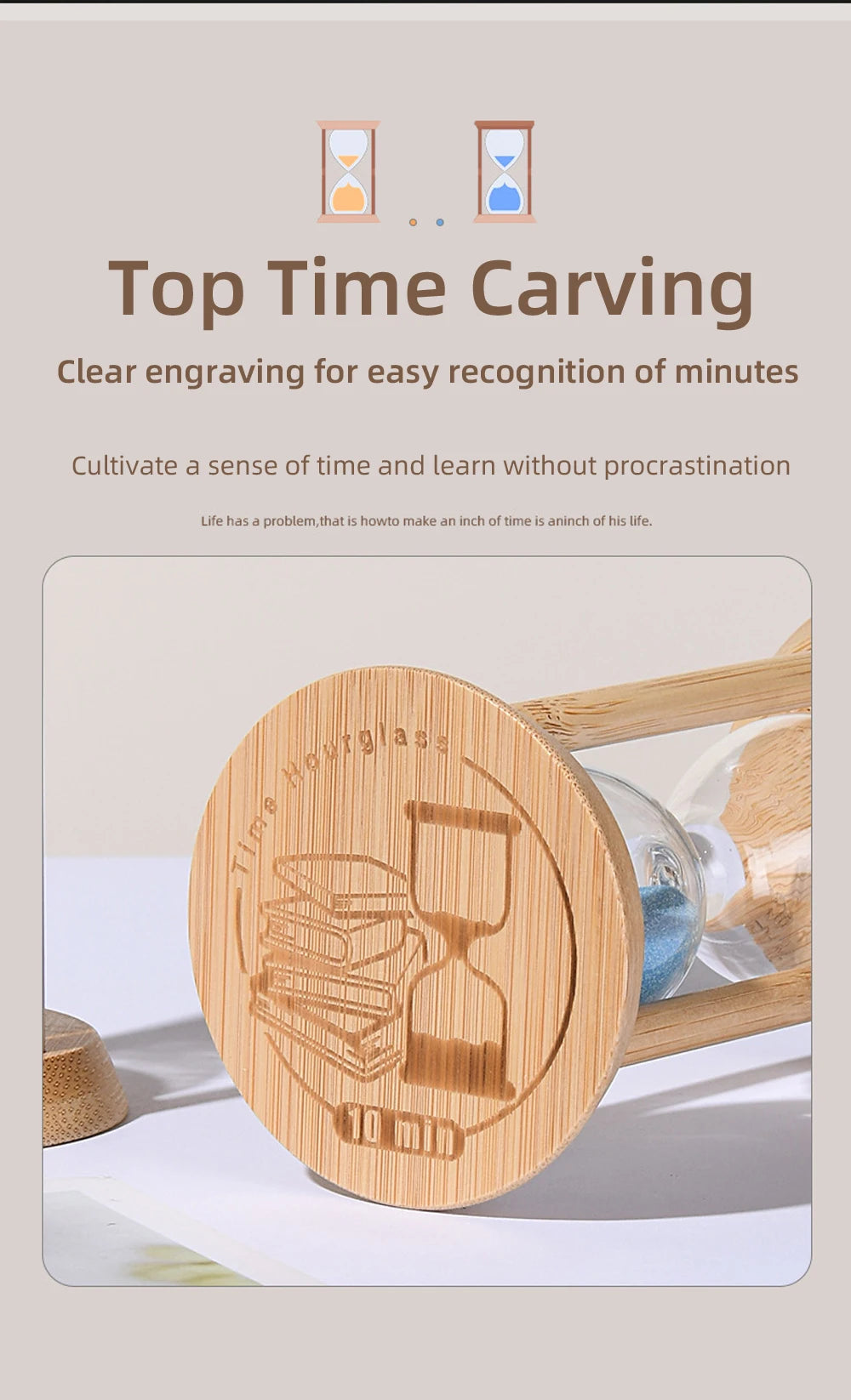 Wooden Hourglass Sand Timer for Desk, Living Room & Kitchen | Minimalist Home Decor Accent | 3, 5, 10, 15 or 30 Minutes in Blue or Orange